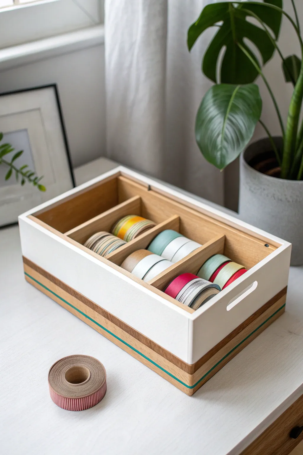 Elevate your organization game with this chic upcycled shoebox tape storage solution!