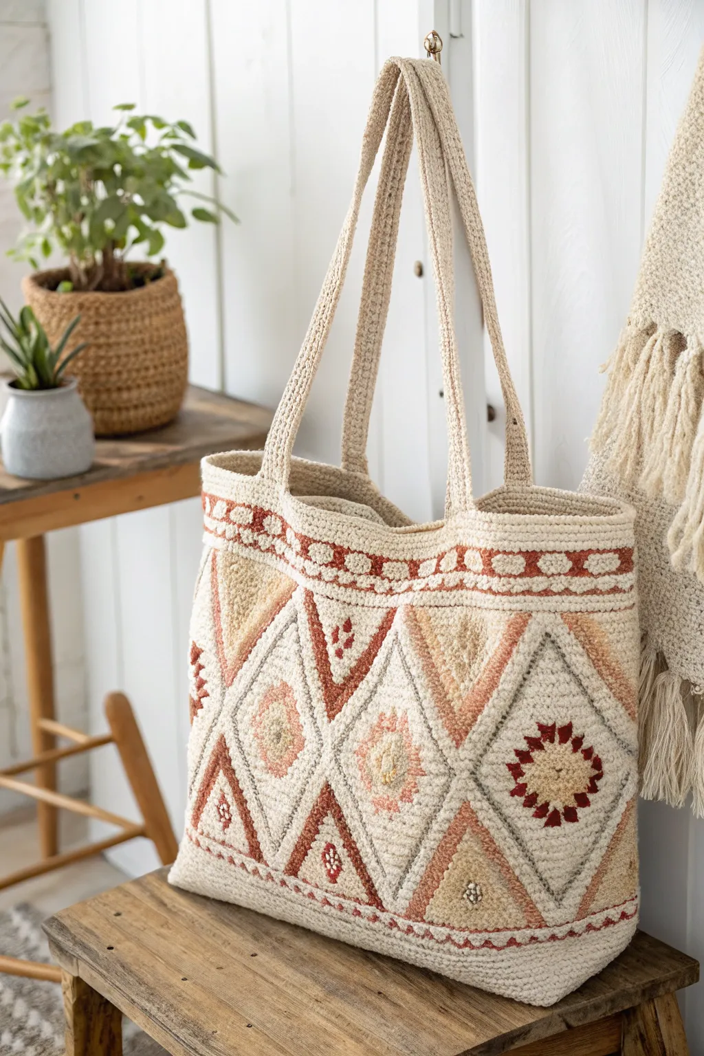 Carry your creativity with style—explore the art of tapestry crochet with this elegant tote bag.