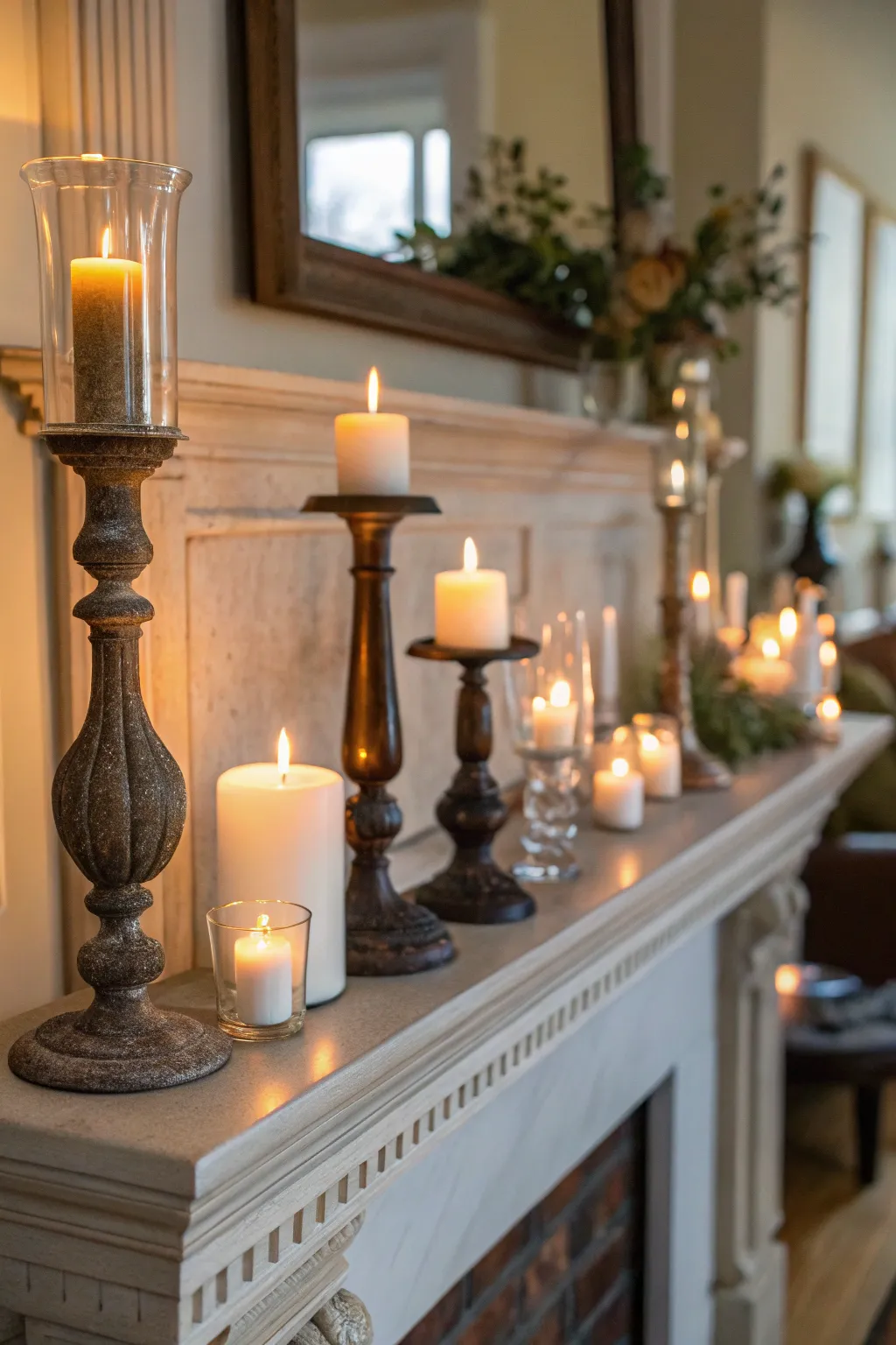 Eclectic candle holders for a warm, cozy atmosphere.