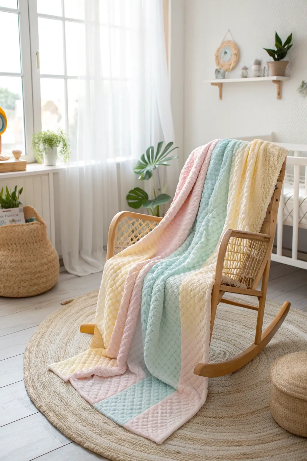 Capture the warmth of memories with a pastel-hued temperature blanket for baby's first year.