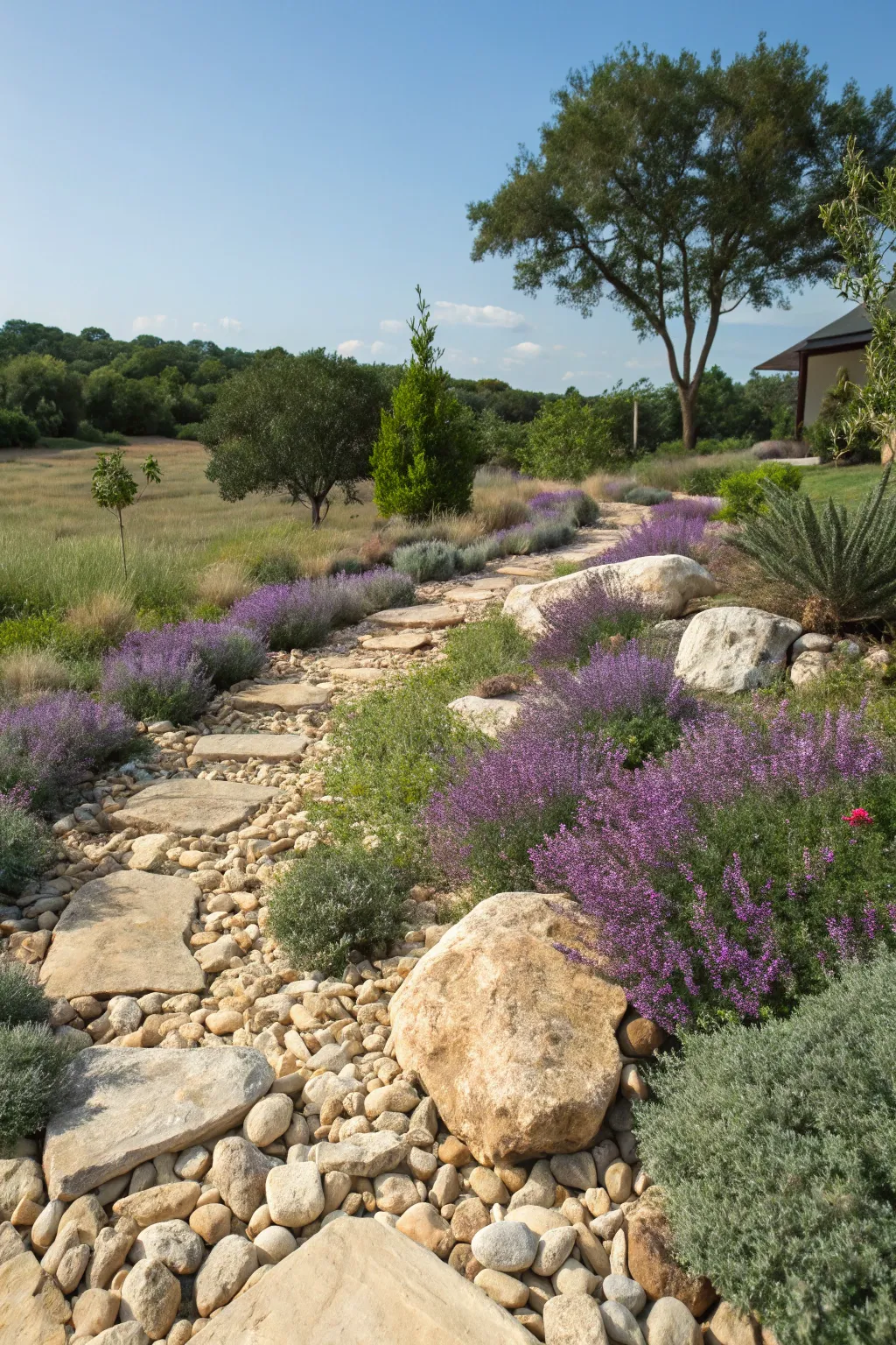 Texas sage thriving in a rock garden setting.