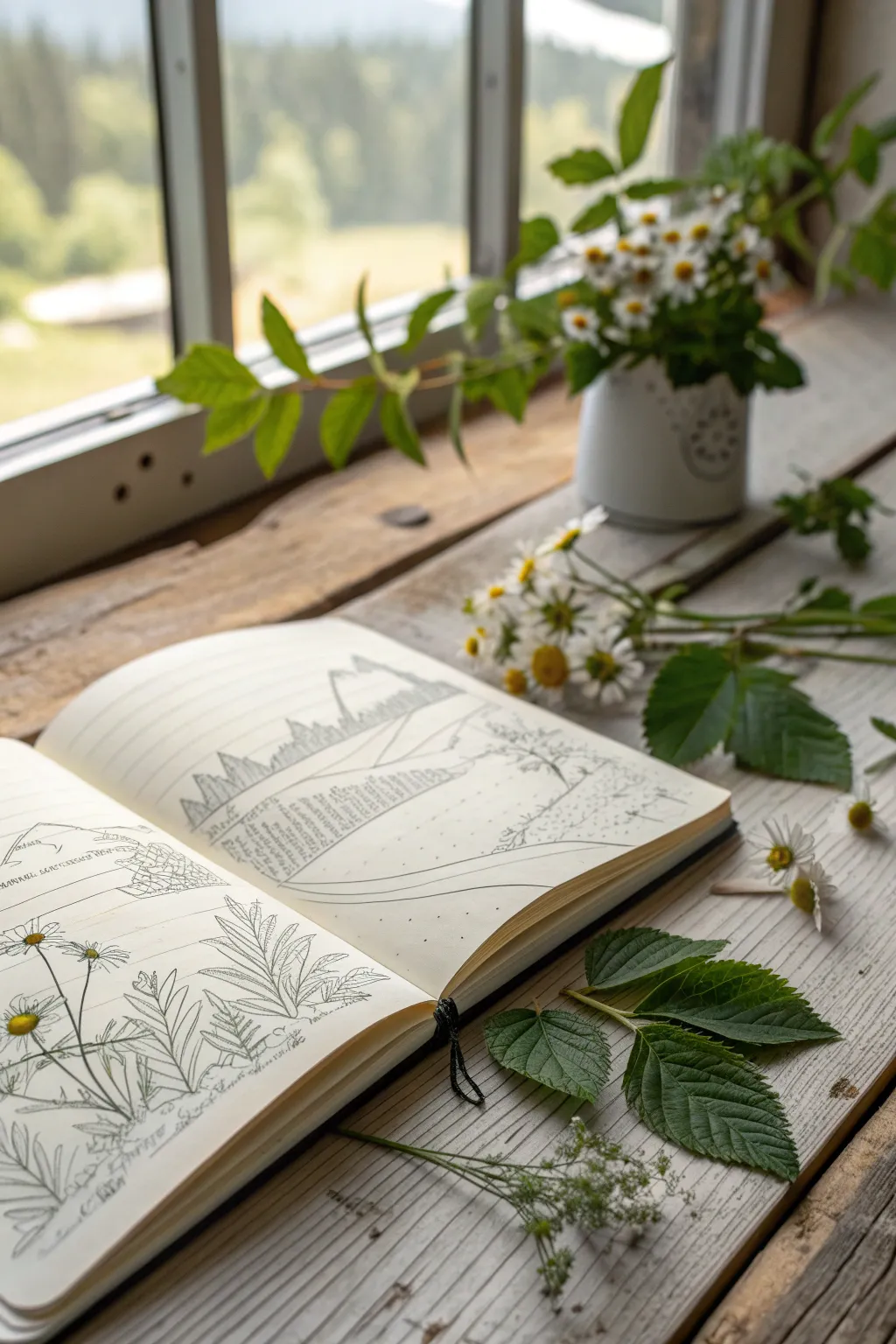Embrace the outdoors with nature-inspired sketches and pressed flowers. 🌿 #NatureArt #MinimalistBeauty
