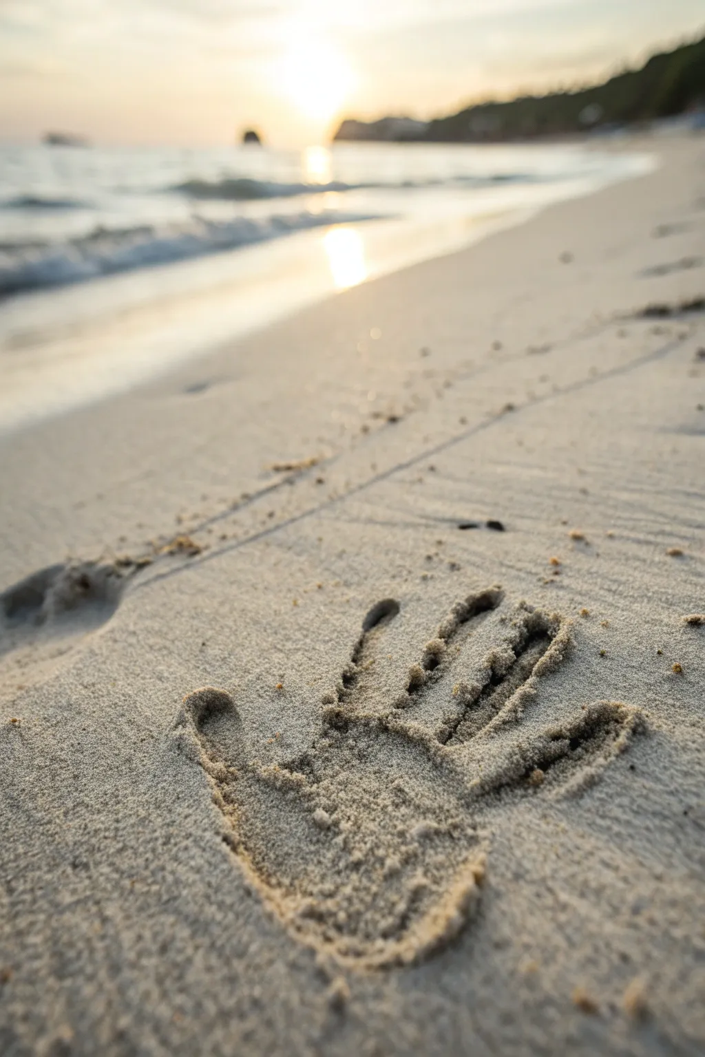 Capture the essence of your beach day with a timeless sand handprint keepsake.