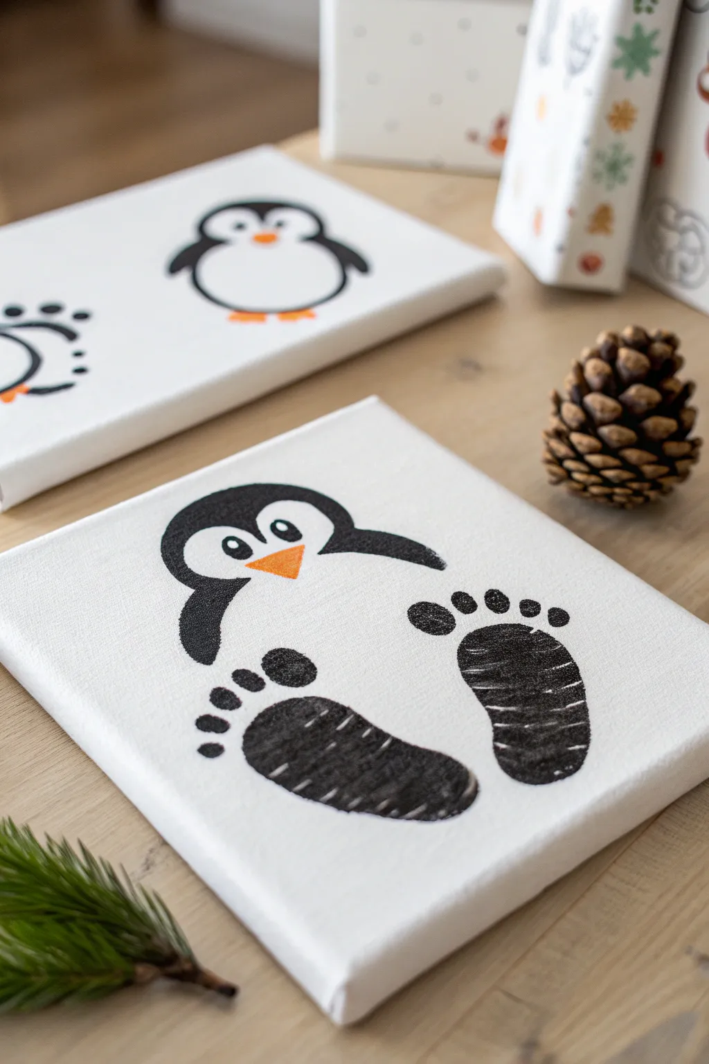 Capture the magic of little feet with these charming penguin footprints—perfect for a minimalist Christmas touch!