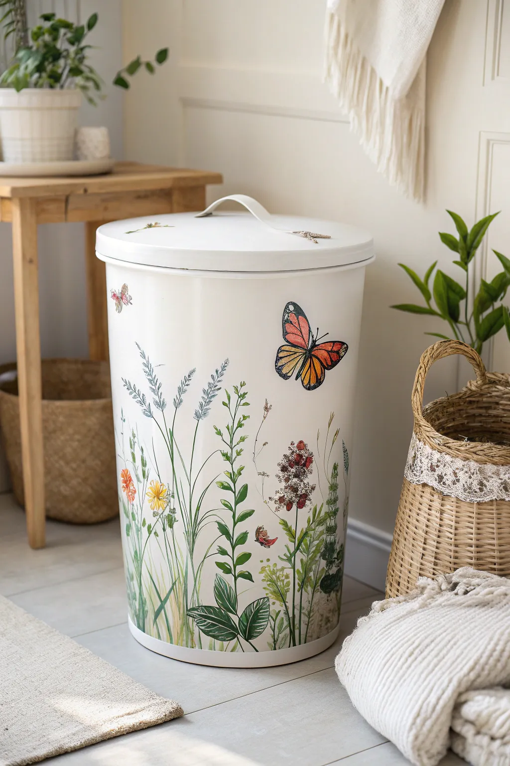 Transform your space with a touch of nature: A garden-inspired trash can that brings the outdoors in.