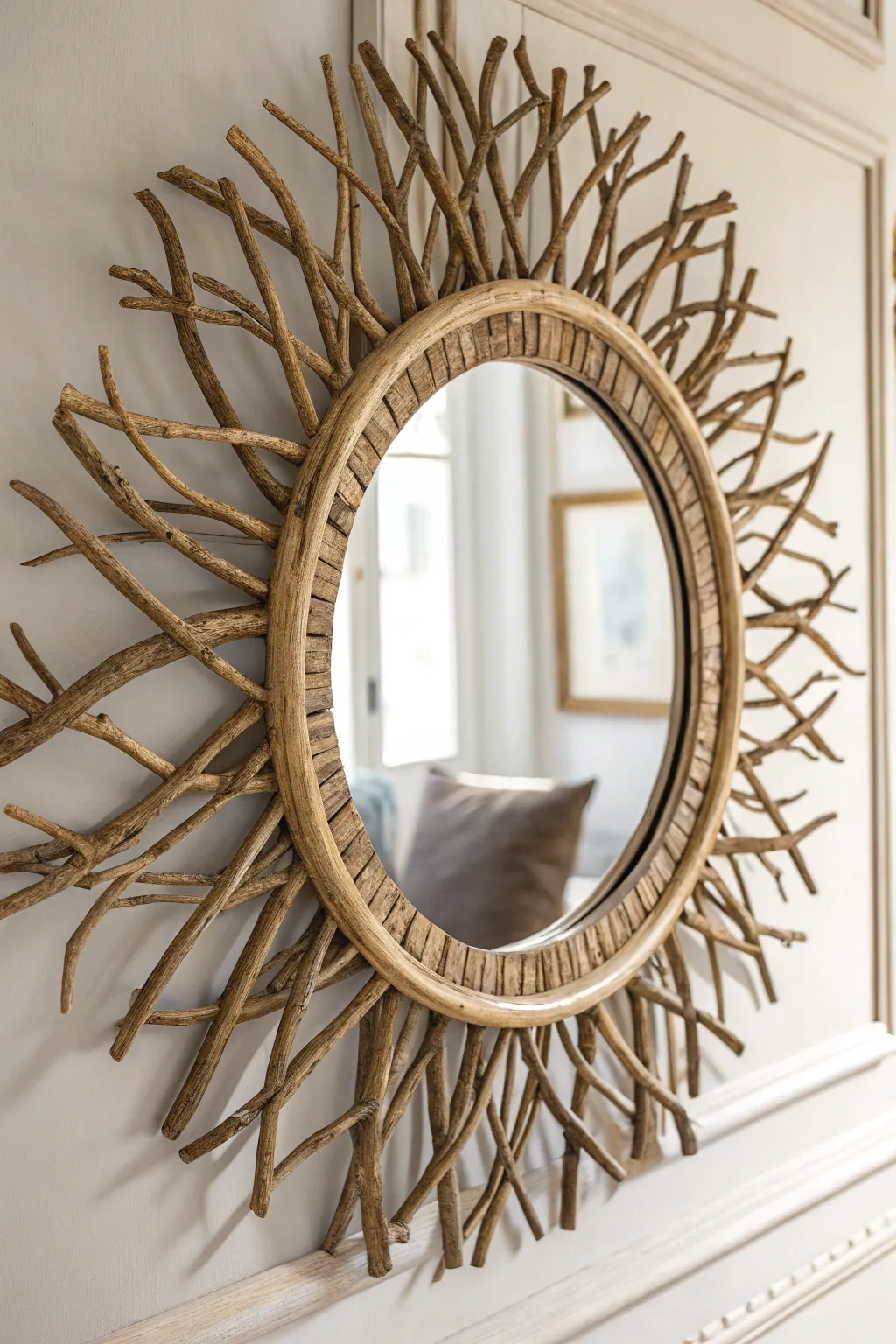 Elevate your space with the natural charm of a twig mirror frame, where simplicity meets artistry.