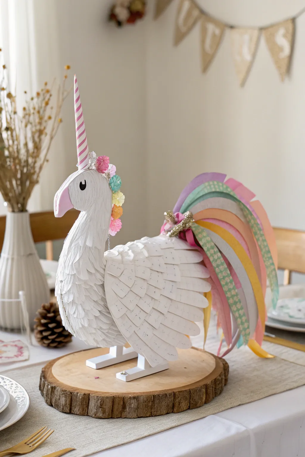 Transform your holiday table with a magical Unicorn Turkey, where fantasy meets minimalist elegance.