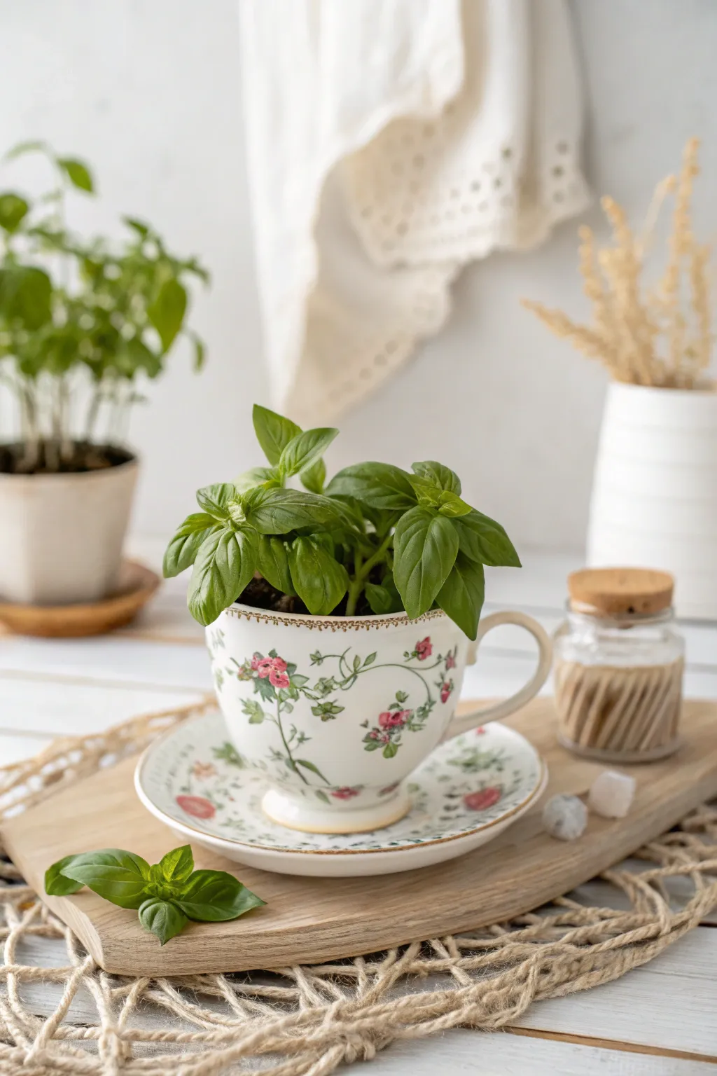 Elevate your kitchen with a charming teacup herb garden that blends simplicity and elegance.