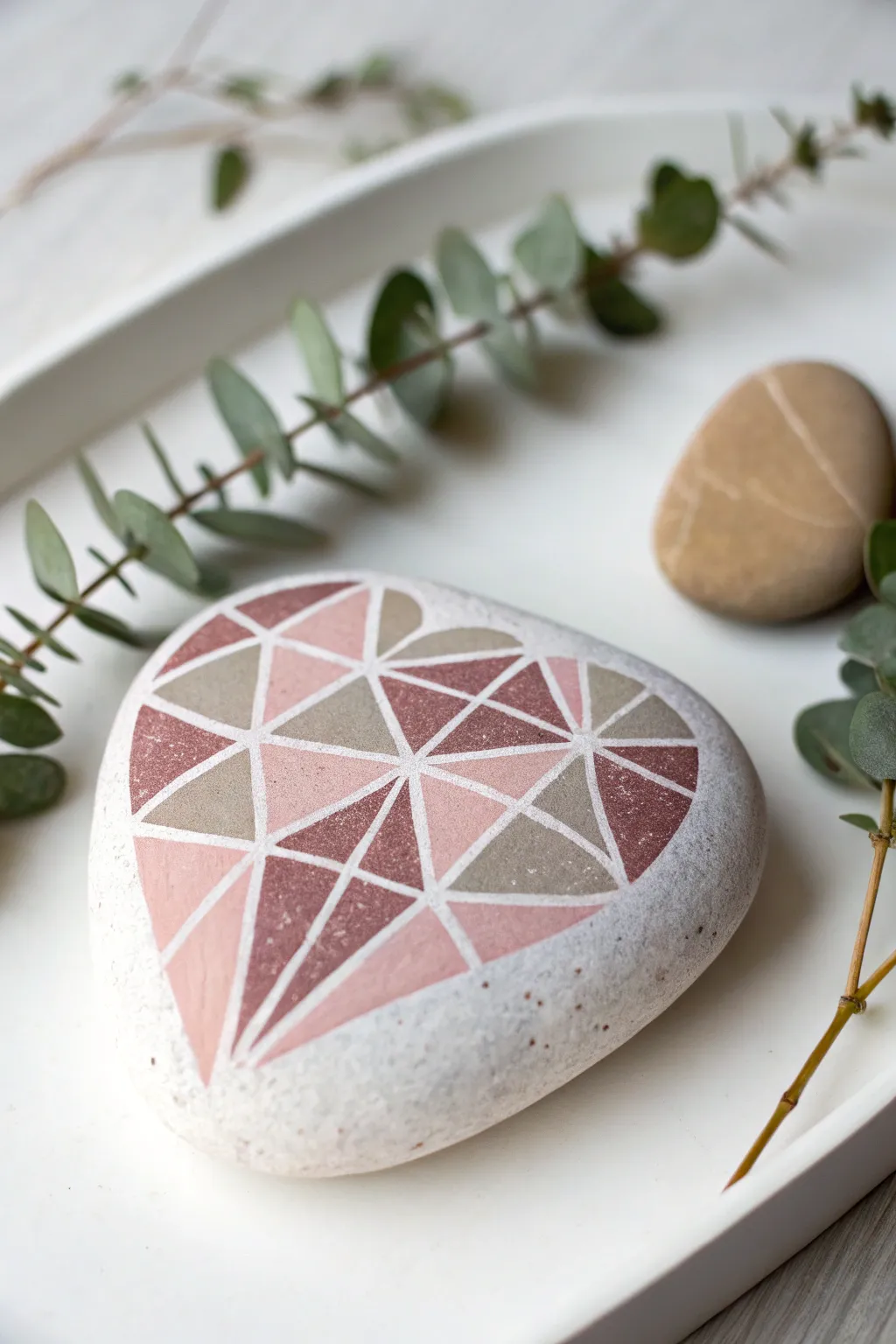 Add a touch of modern love to your space with this chic geometric heart rock art.