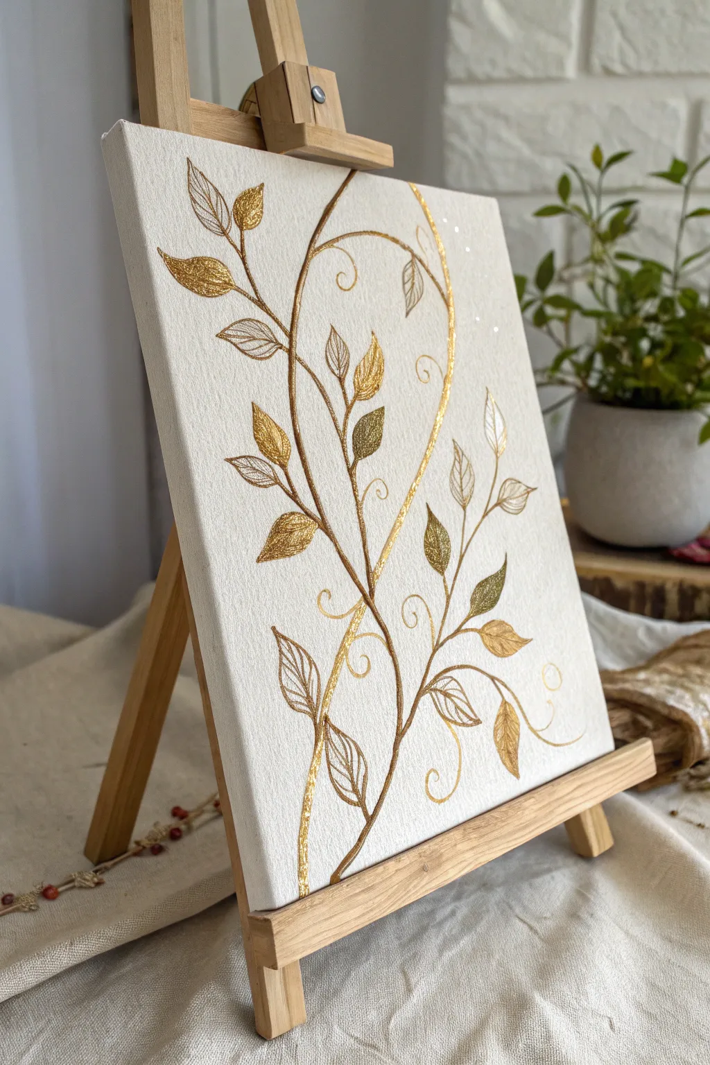 Discover the elegance of simplicity with gilded vine art.