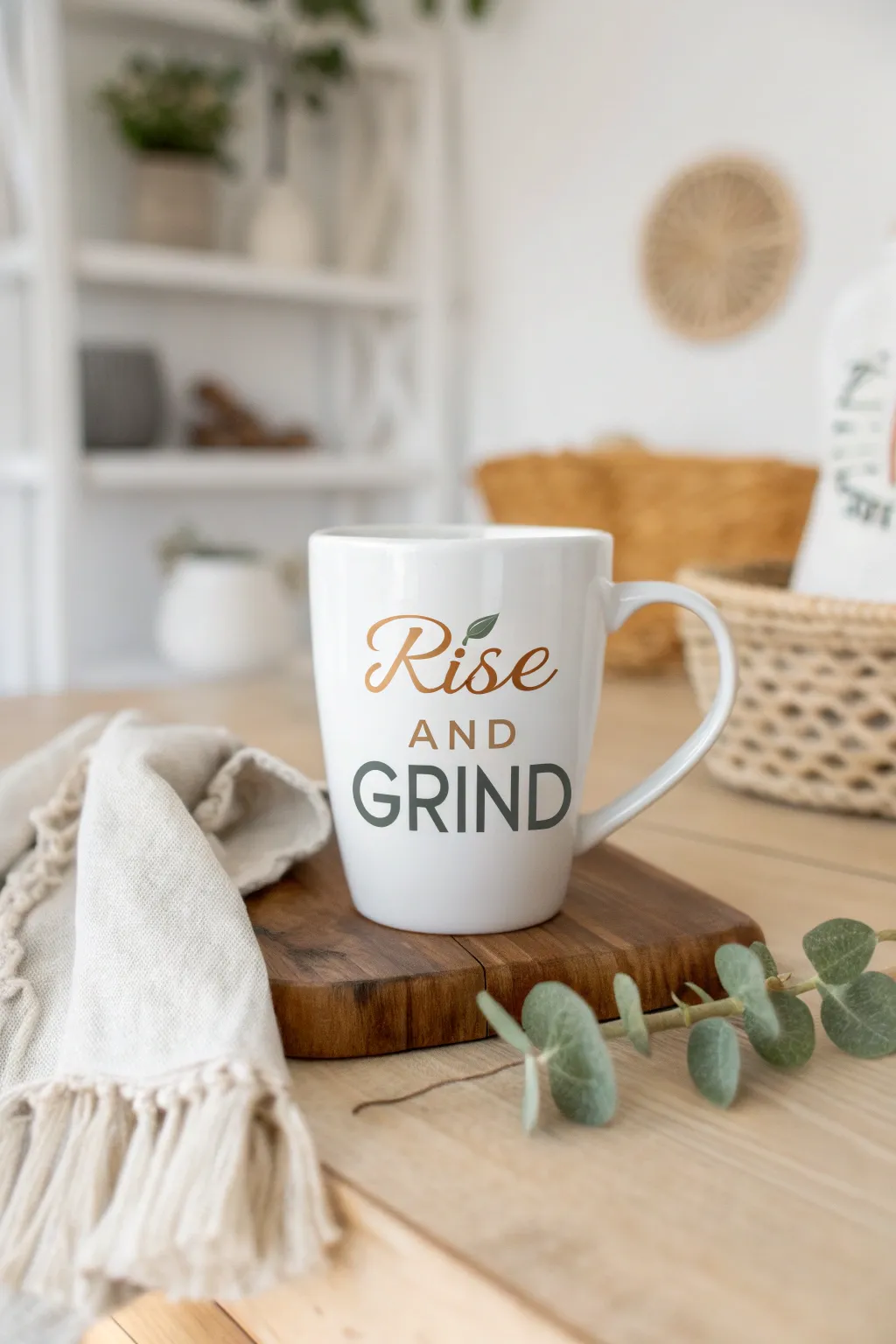 Start your day with inspiration—'Rise and Grind' with this chic vinyl decal mug!