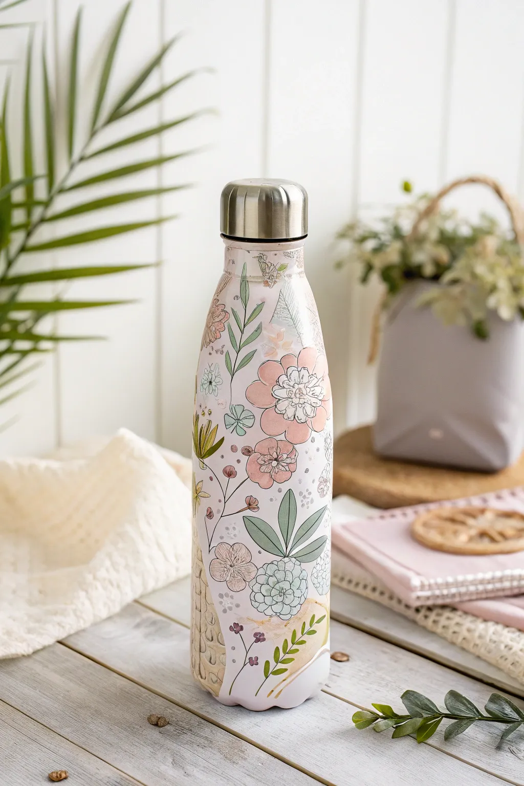 Carry a piece of nature with you: Embrace the charm of floral collage stickers on your water bottle.