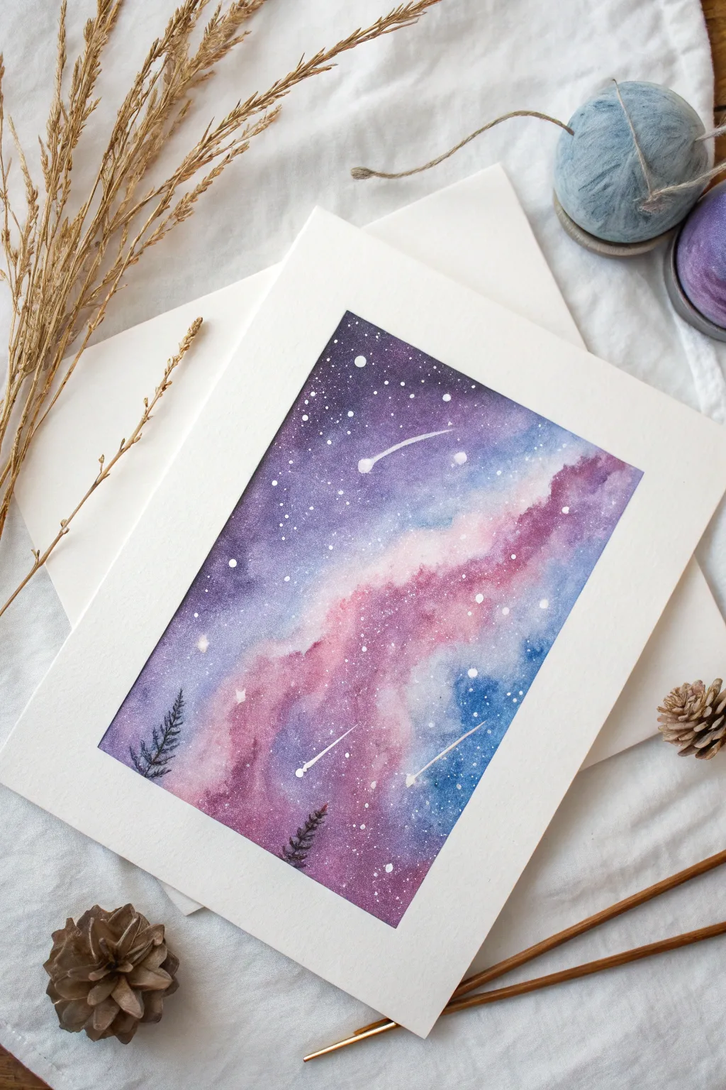 Embrace the cosmos with this serene galaxy watercolor, where simplicity meets the wonders of the universe.