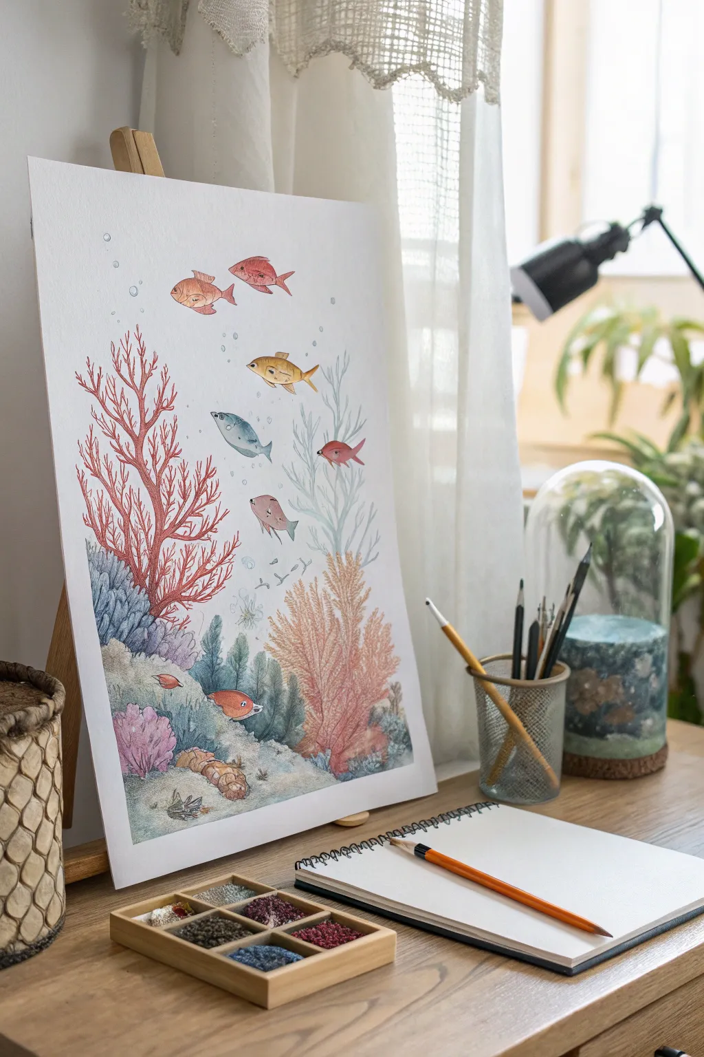 Dive into the serene beauty of underwater worlds with watercolor art.
