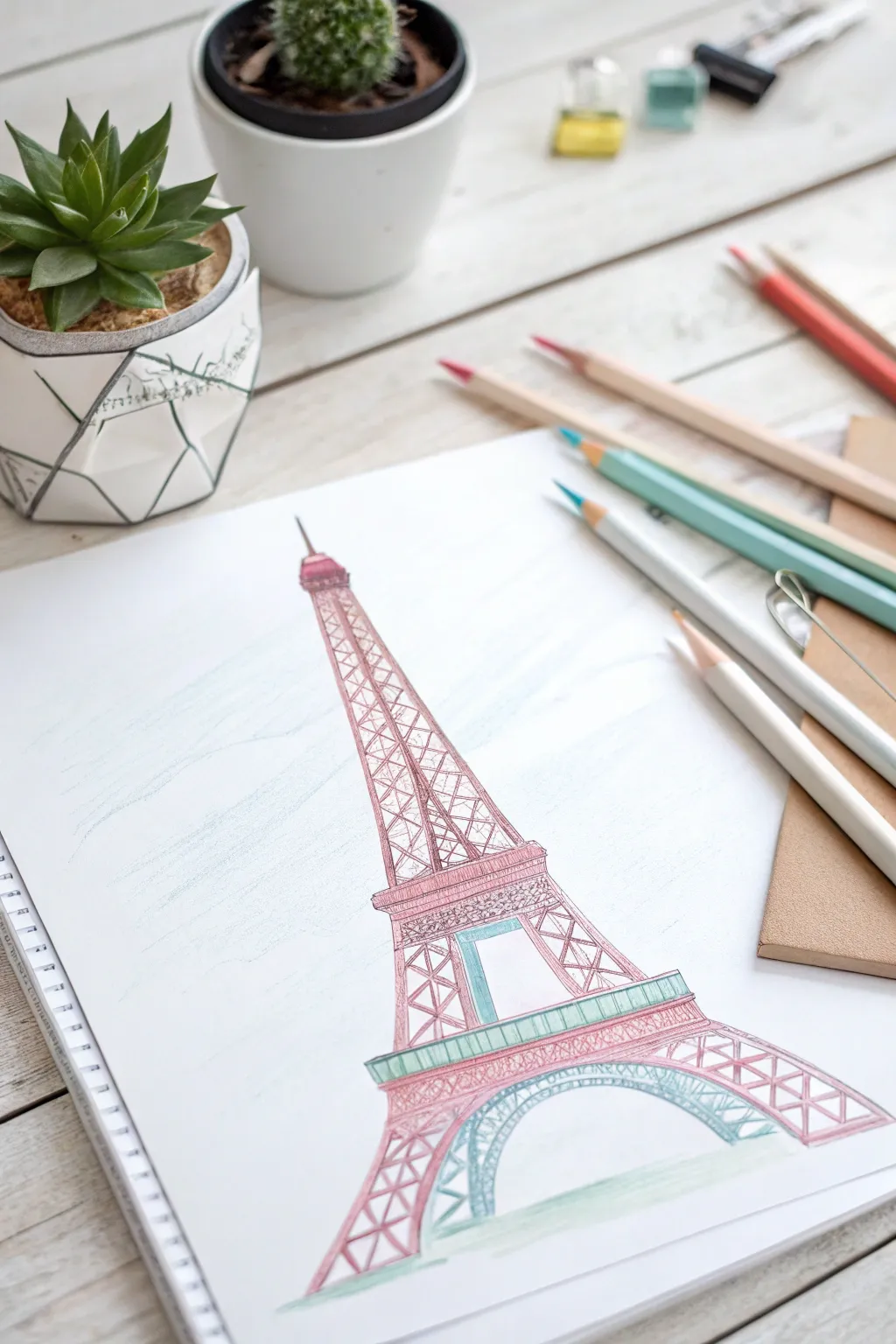 Blend your artistic vision with iconic landmarks using watercolor pencils, and watch your creativity take flight.