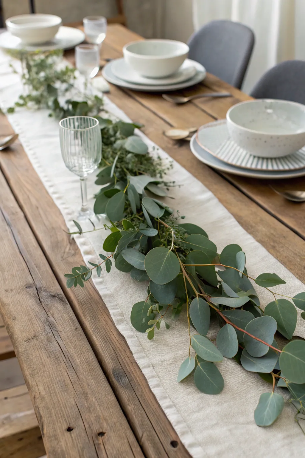 Embrace simplicity and elegance with a eucalyptus garland centerpiece for your special day.