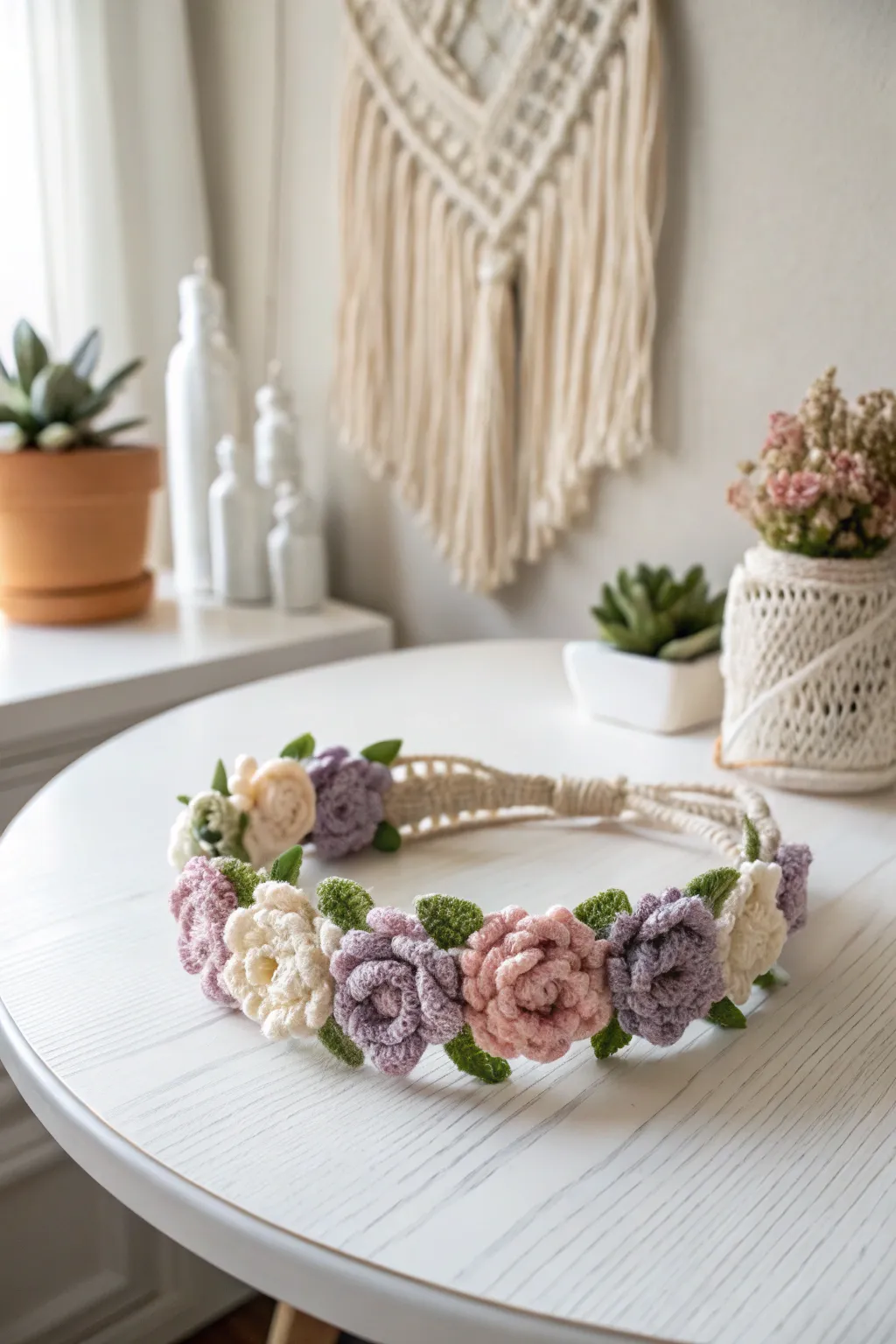Add a touch of whimsy to your wedding with handcrafted crocheted flower crowns.