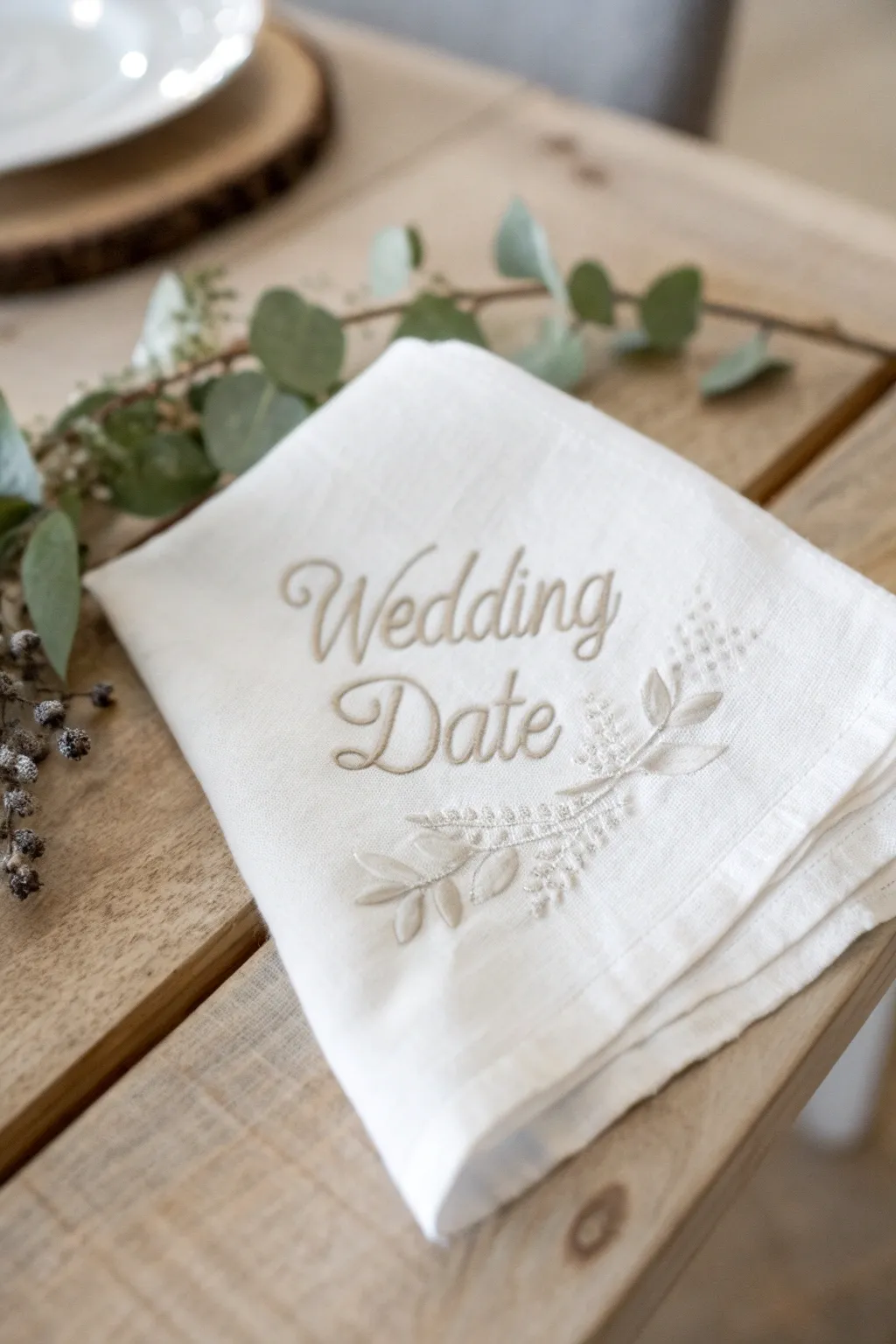 Capture the essence of your special day with custom embroidered linens, blending simplicity with a touch of elegance.