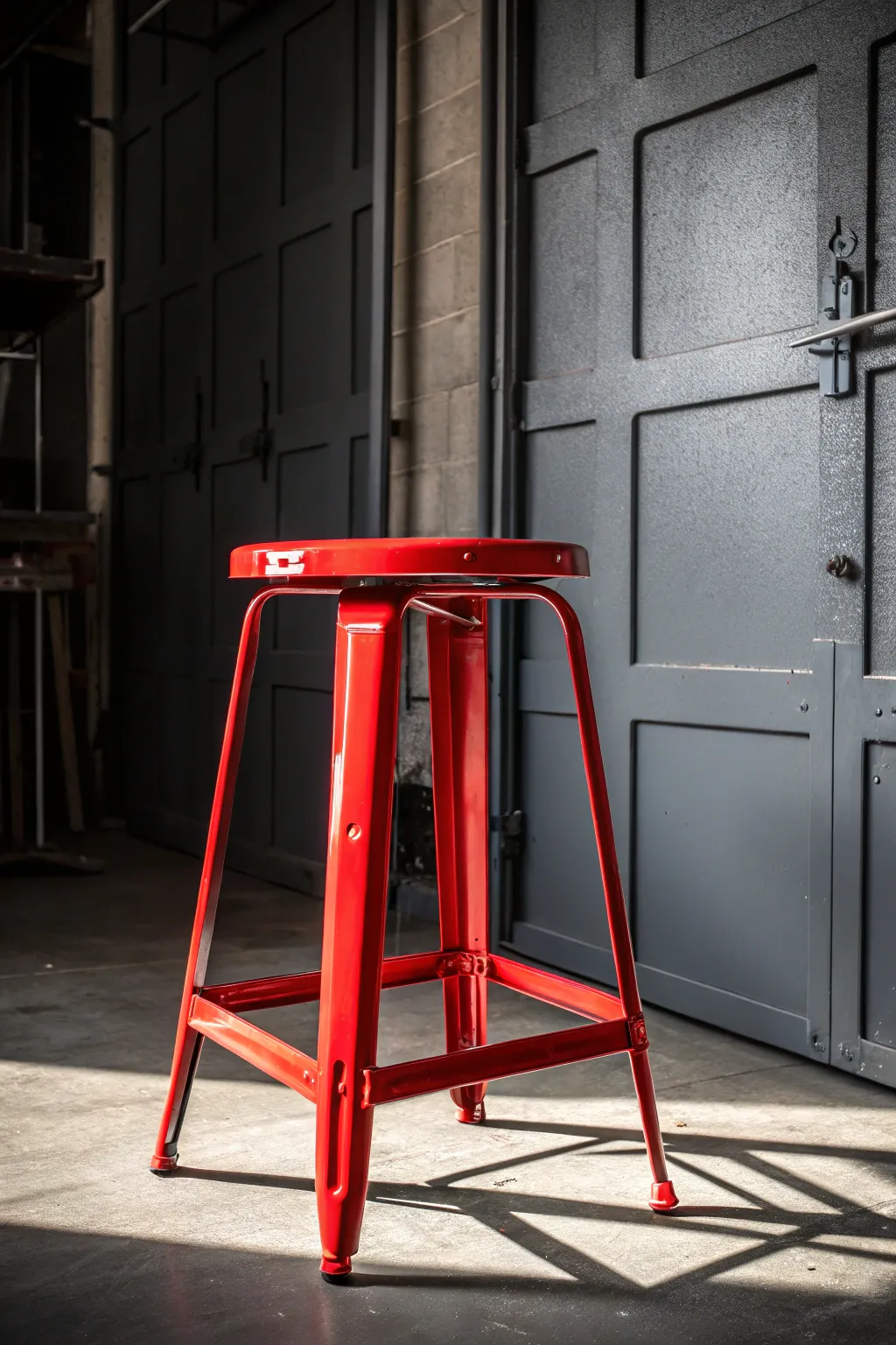 Elevate your workspace with a bold red welding stool that adds a pop of personality.