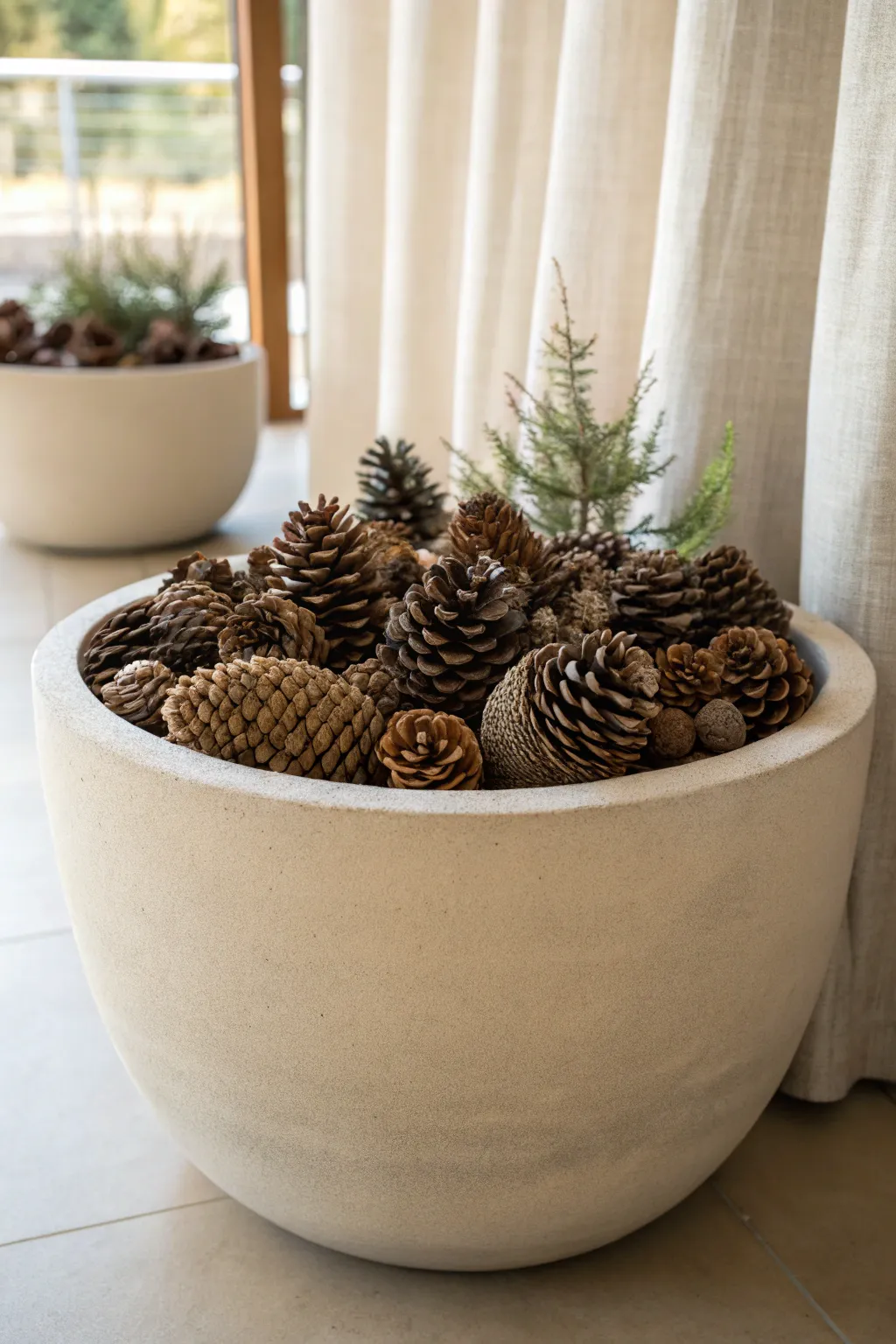 Elevate your planter game with a touch of nature: Pine cones for perfect drainage and autumn charm.