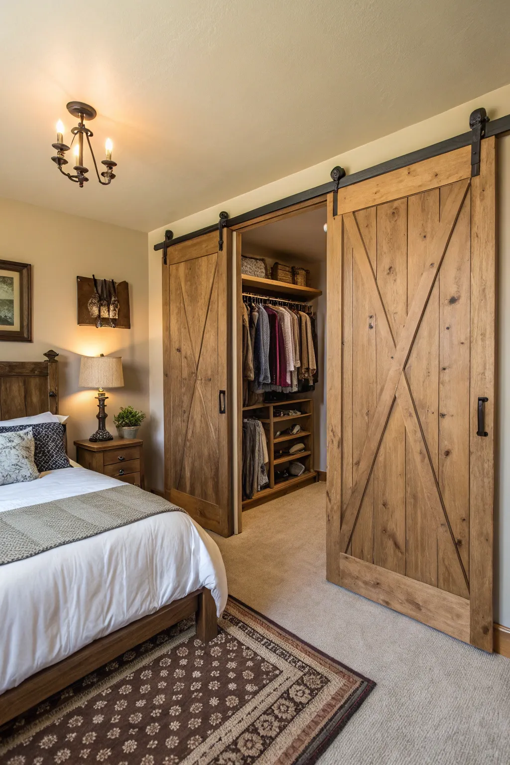 Barn doors add a stylish rustic charm to your bedroom.