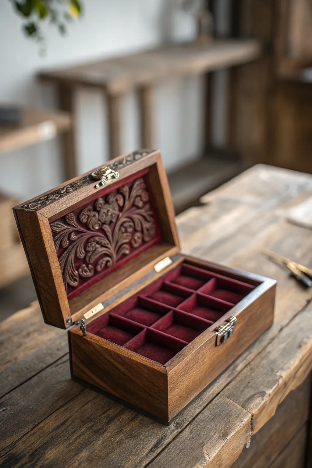 Elevate your style with this exquisite wooden jewelry box—where craftsmanship meets elegance.