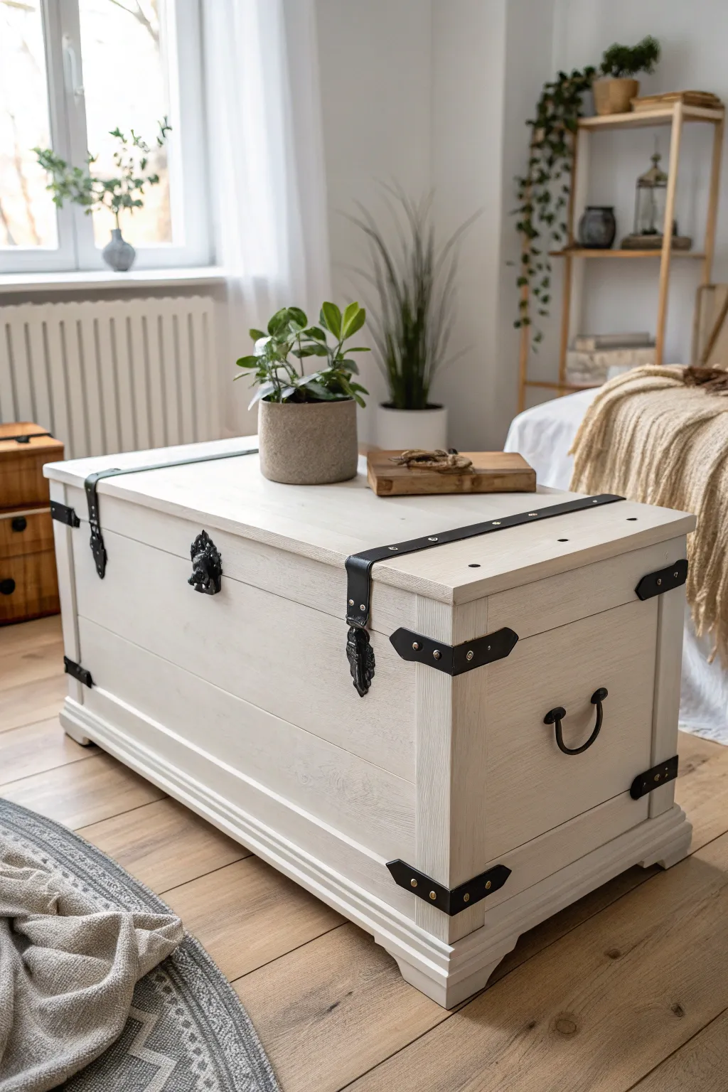Embrace the beauty of minimalism with this monochrome wooden chest masterpiece.