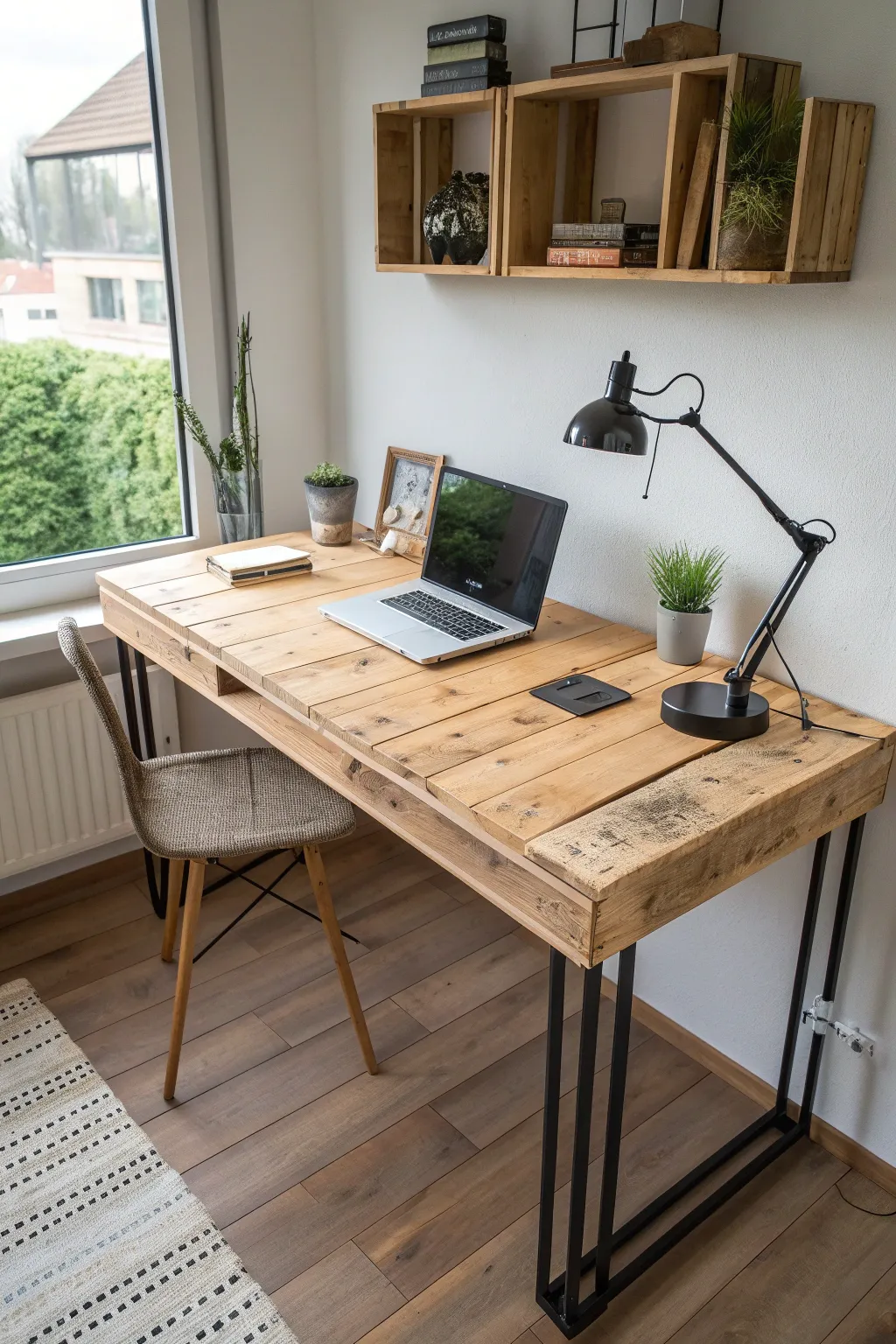 Elevate your home office with this stylish DIY pallet desk – where rustic charm meets modern functionality.