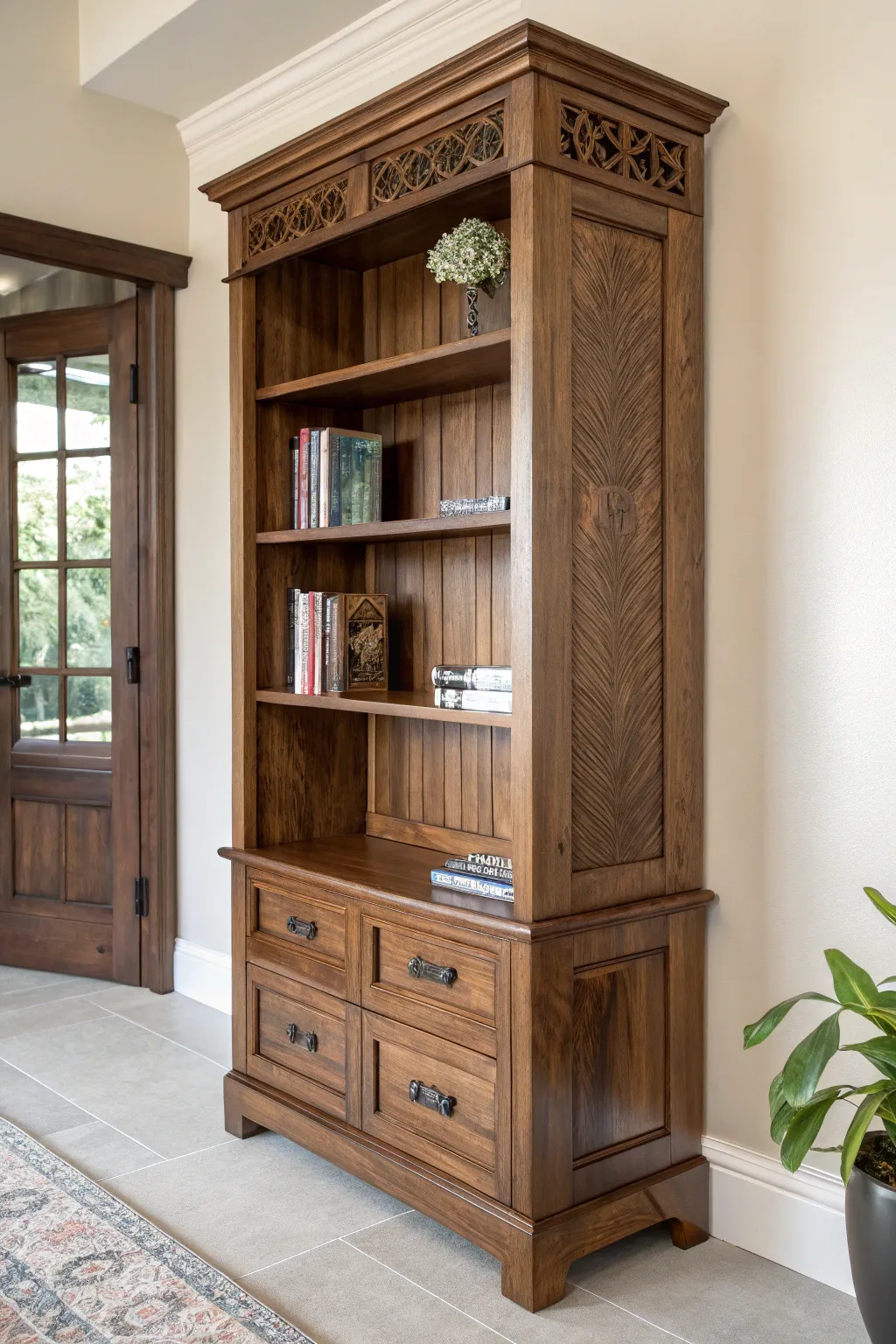 Master the art of craftsmanship with this exquisite intricate joinery bookshelf. A true testament to skill and creativity.