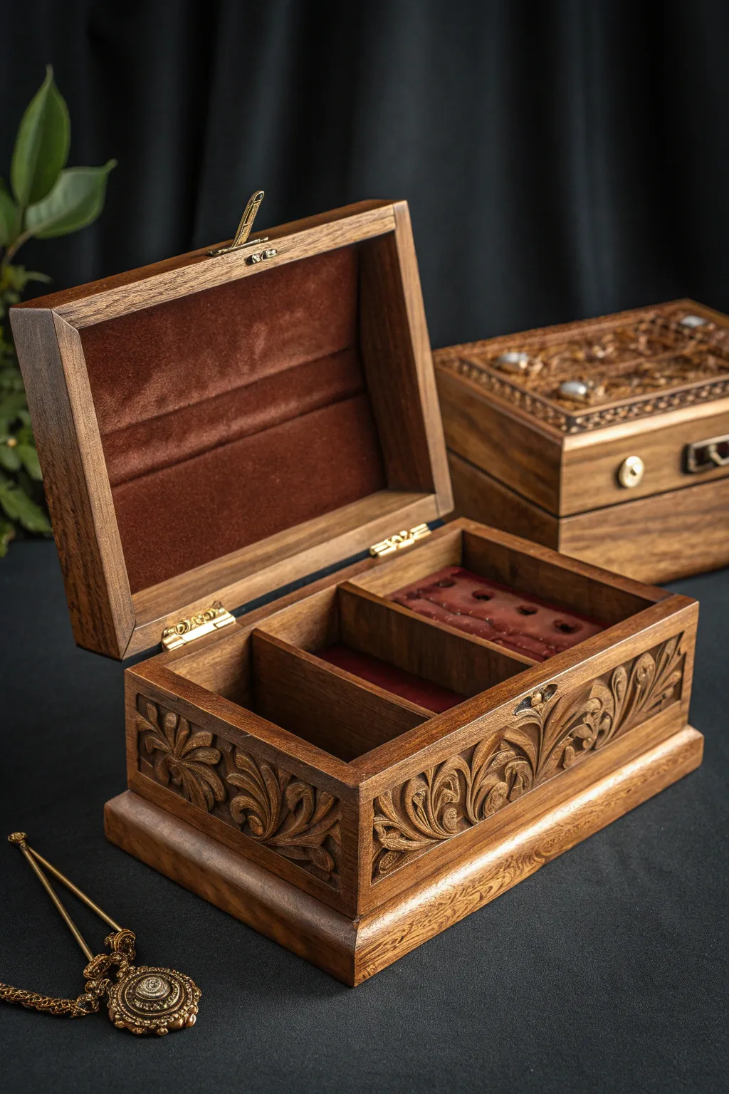 Elegance in craftsmanship: Discover the art of stylish storage with this exquisite wooden jewelry box.