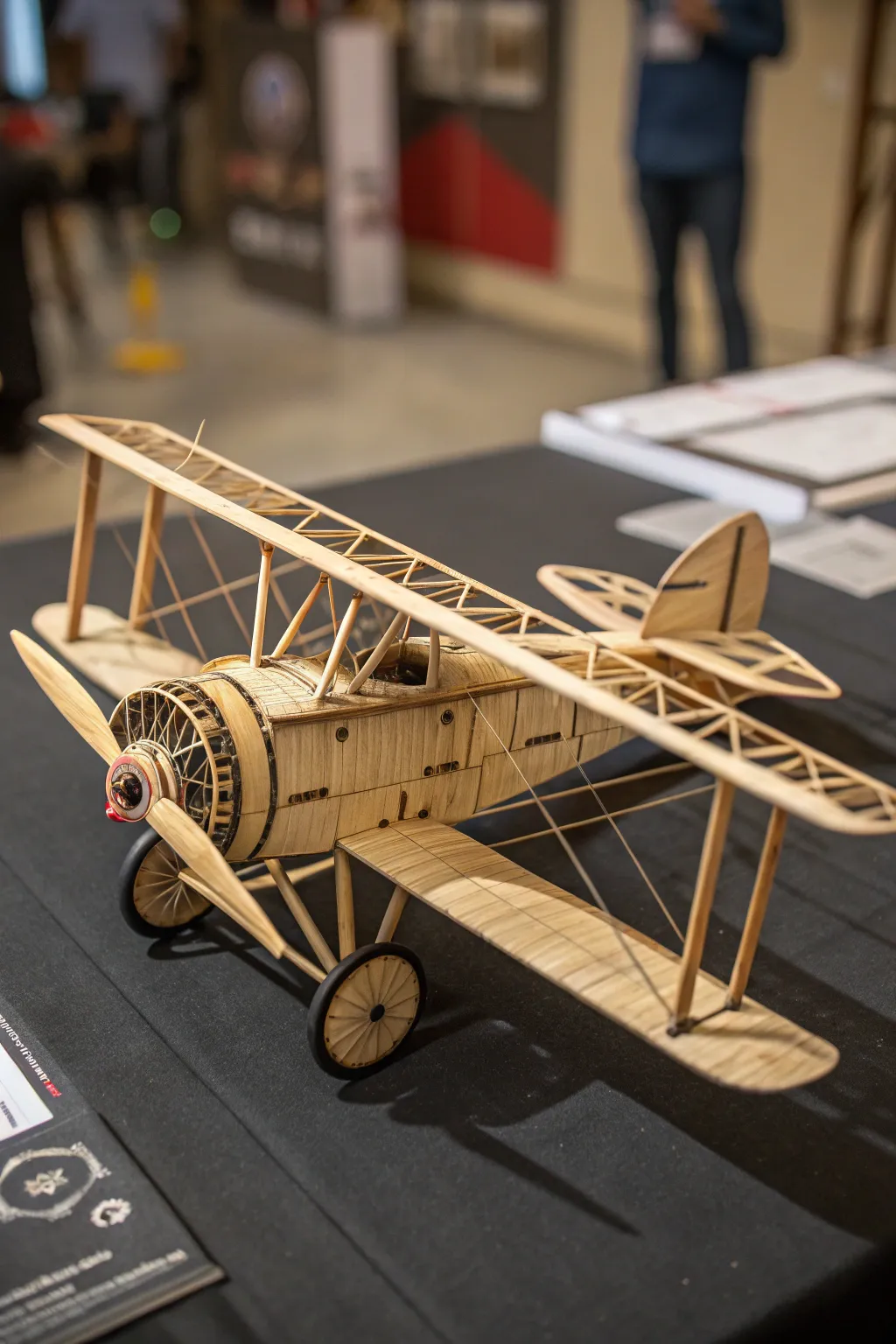 A tribute to aviation history: Exquisite craftsmanship in a WWI biplane model.