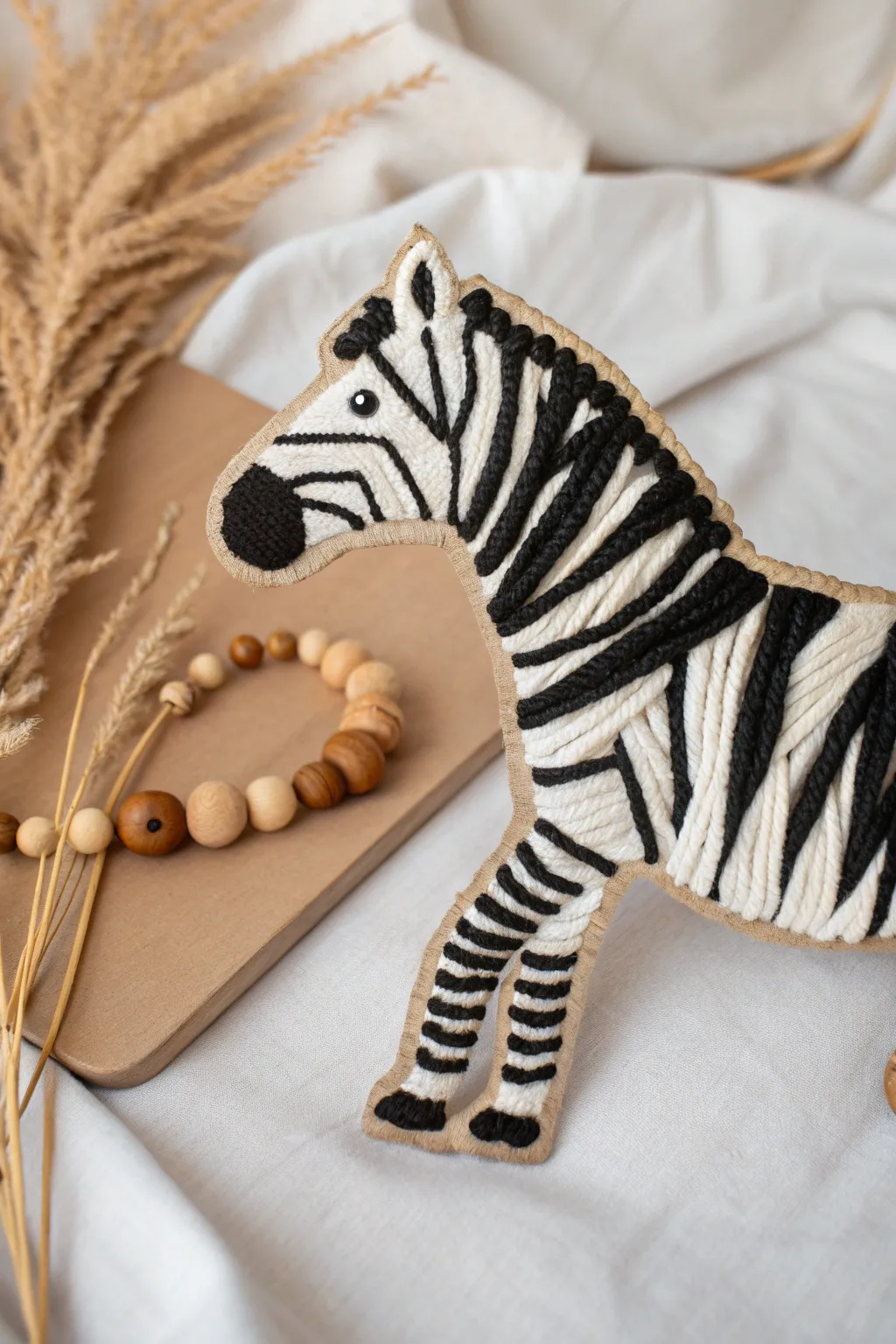 Crafting Calm: Embrace the beauty of simplicity with this zebra-inspired yarn art.